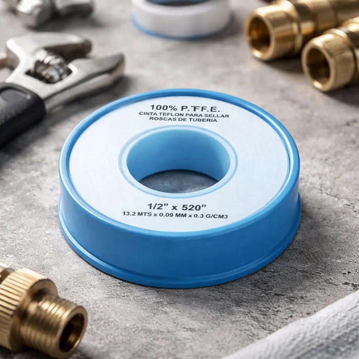 10 Pza Cinta Teflón De 1/2 X 13m Sello De Tubería Plomeria Azul Claro Lisa