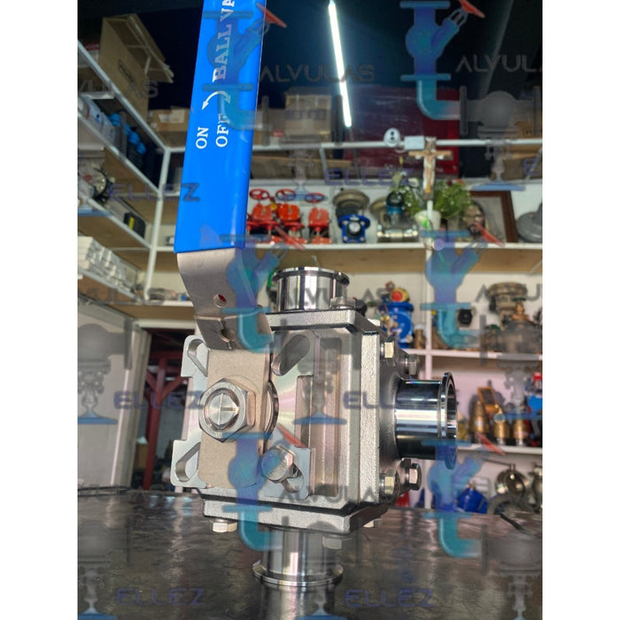 Válvula Tipo Bola De 3 Vias Conexión Clamp Inoxidable De 2
