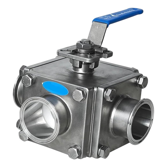 Válvula Tipo Bola De 3 Vias Conexión Clamp Inoxidable De 2